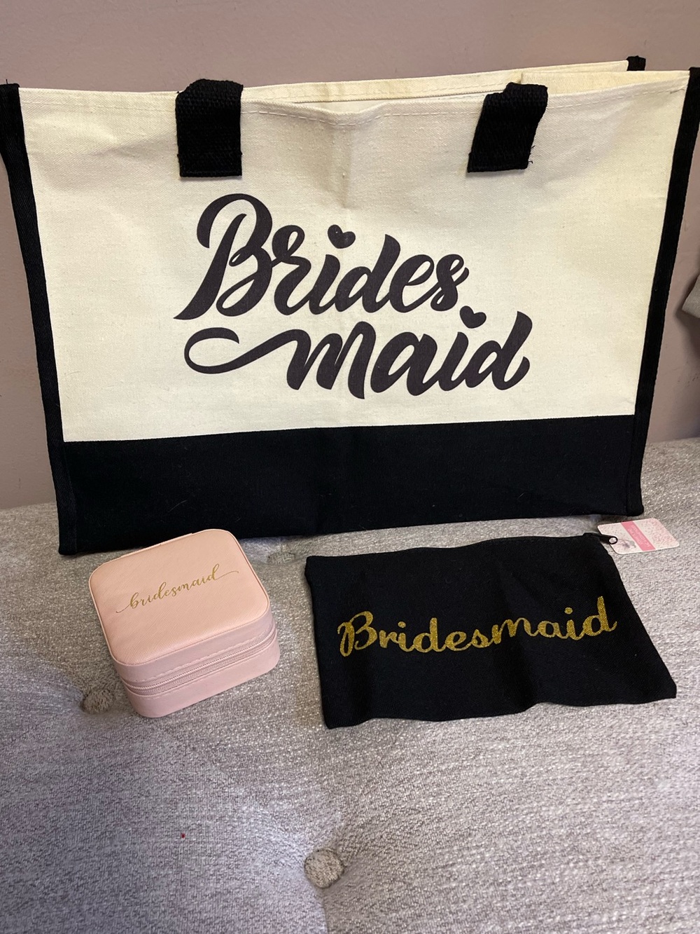 Bridesmaid Canvas Tote Bag, cosmetic bag and travel jewelry case